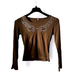 Heart/Wing Rhinestone Long Sleeve Top